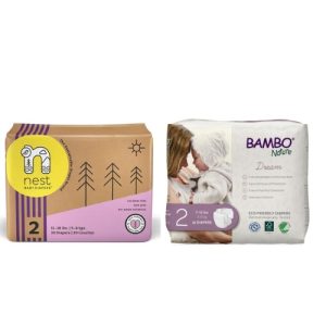 pack of Nest size 2 diapers next to a pack of Bambo size 2 diapers