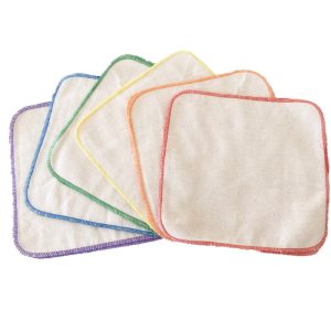 6 cotton flannel square wipes fanned out